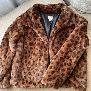 Sandro Brown Leopard Print Teddy Jacket